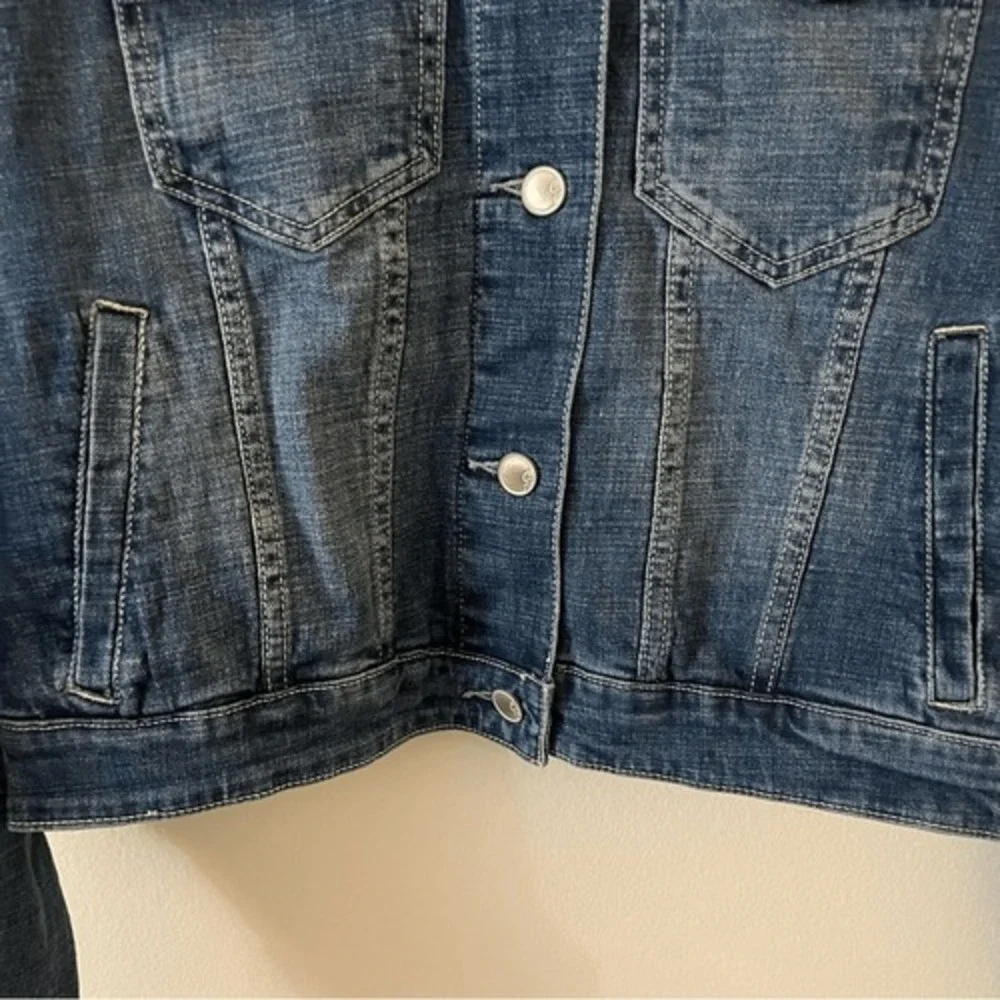 Cosmic Blue Love Luminary Denim‎ Jacket Medium Wash Button Front Classic Fit XS